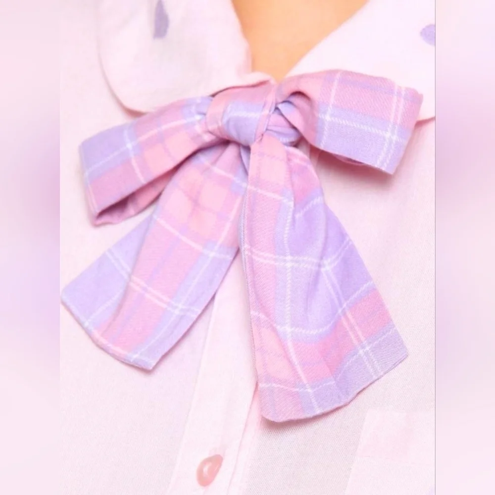 Kawaii Pastel Bunny Bow Girls Woven Button-up Whimsical Top by Hot Topic Sz S